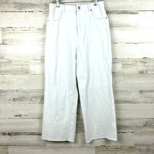 Gianni Bini Women’s 8 White Cotton Wide Leg Pants Zip Boho Dressy Comfort